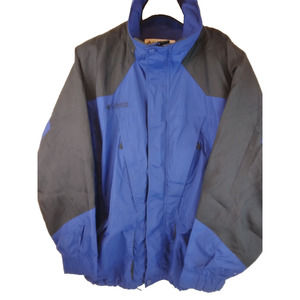 MENS SIZE XL BLUE AND BLACK COLUMBIA COAT/JACKET ZIP AND SNAP CLOSURE POCKETS
